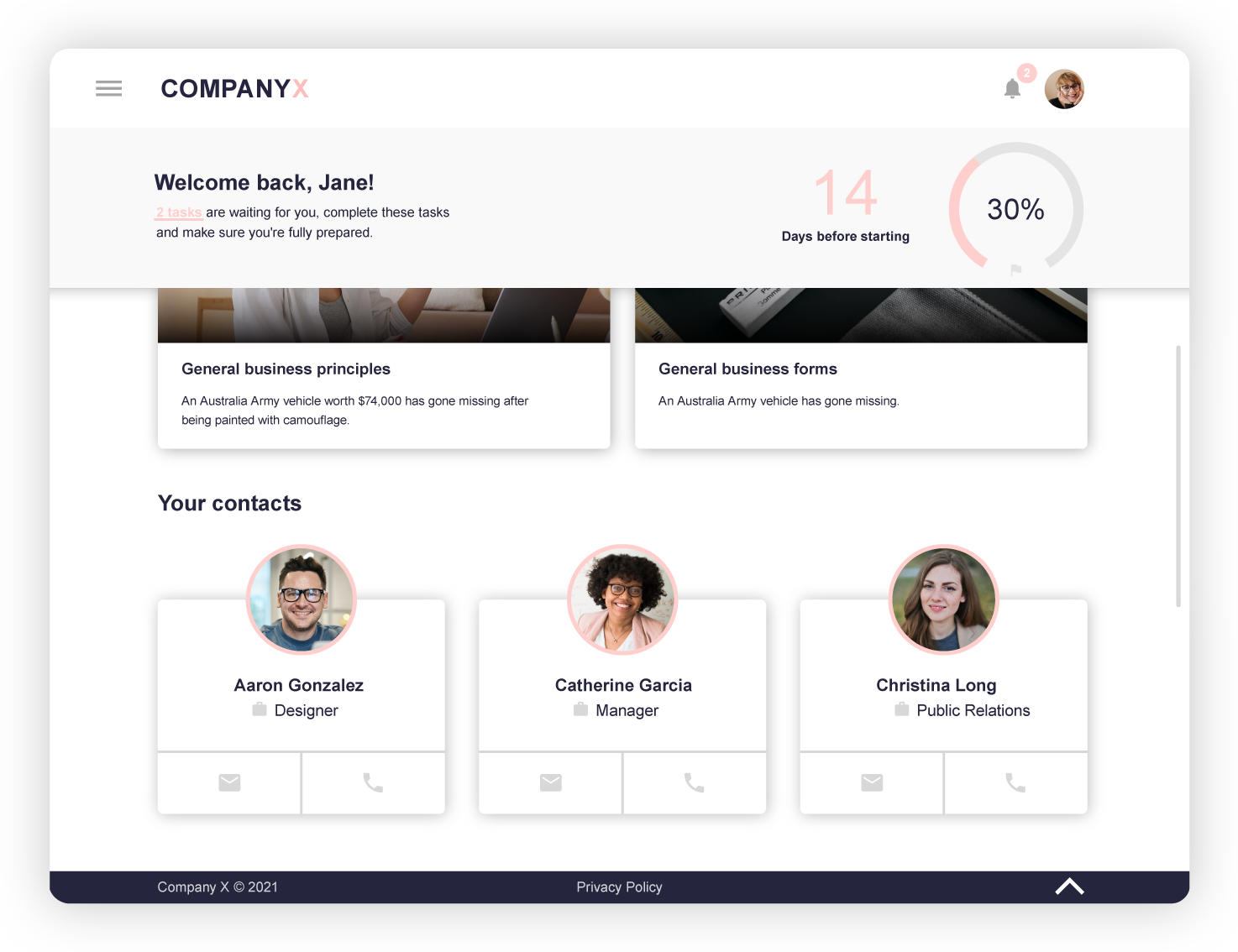 Use the platform to help your new hires build connections with their future teammates through pre-start introductions. This will help them ask their new colleagues and key contacts any questions as soon as they arise.