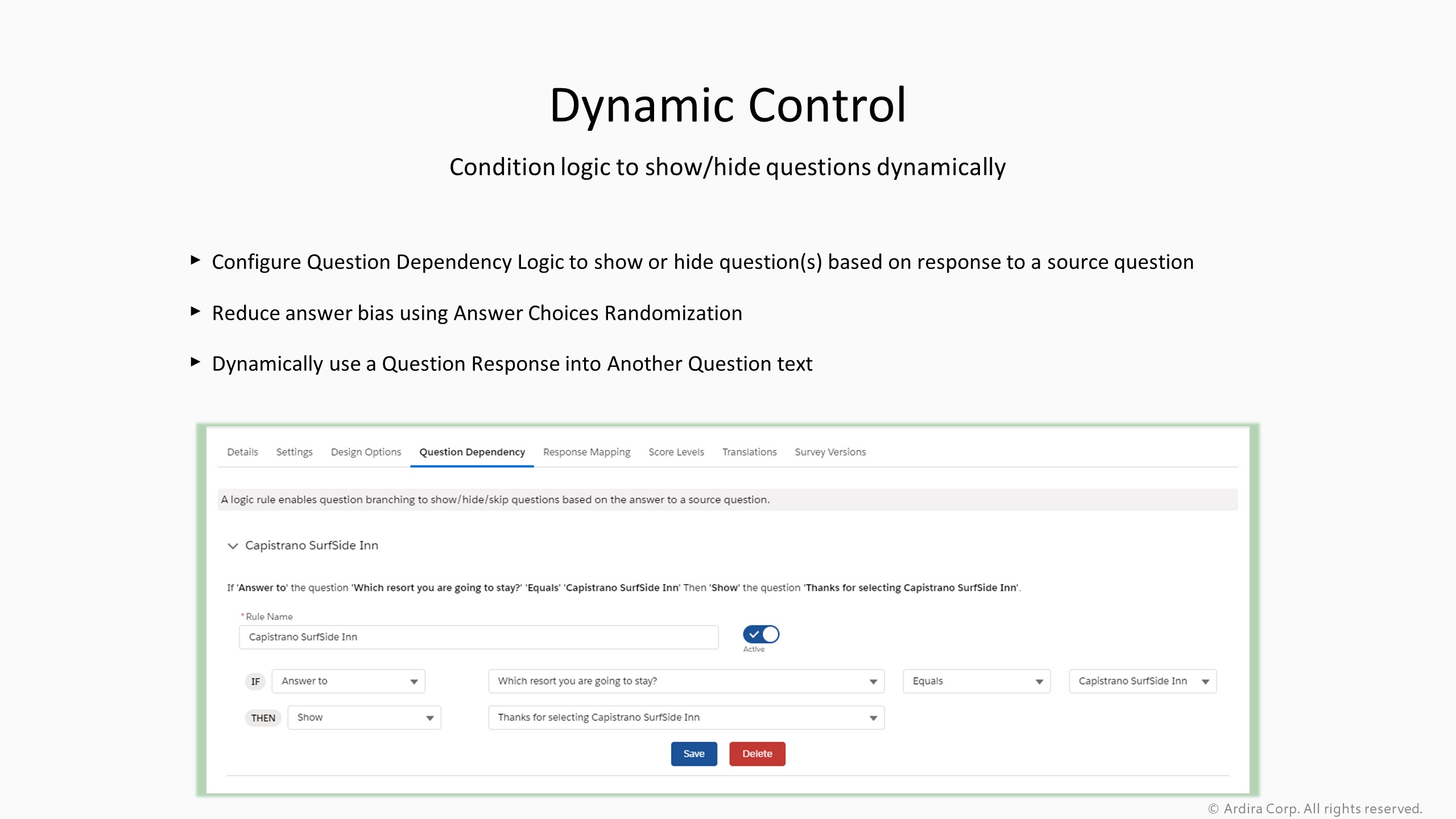 Dynamic Control Condition logic to show/hide questions dynamically