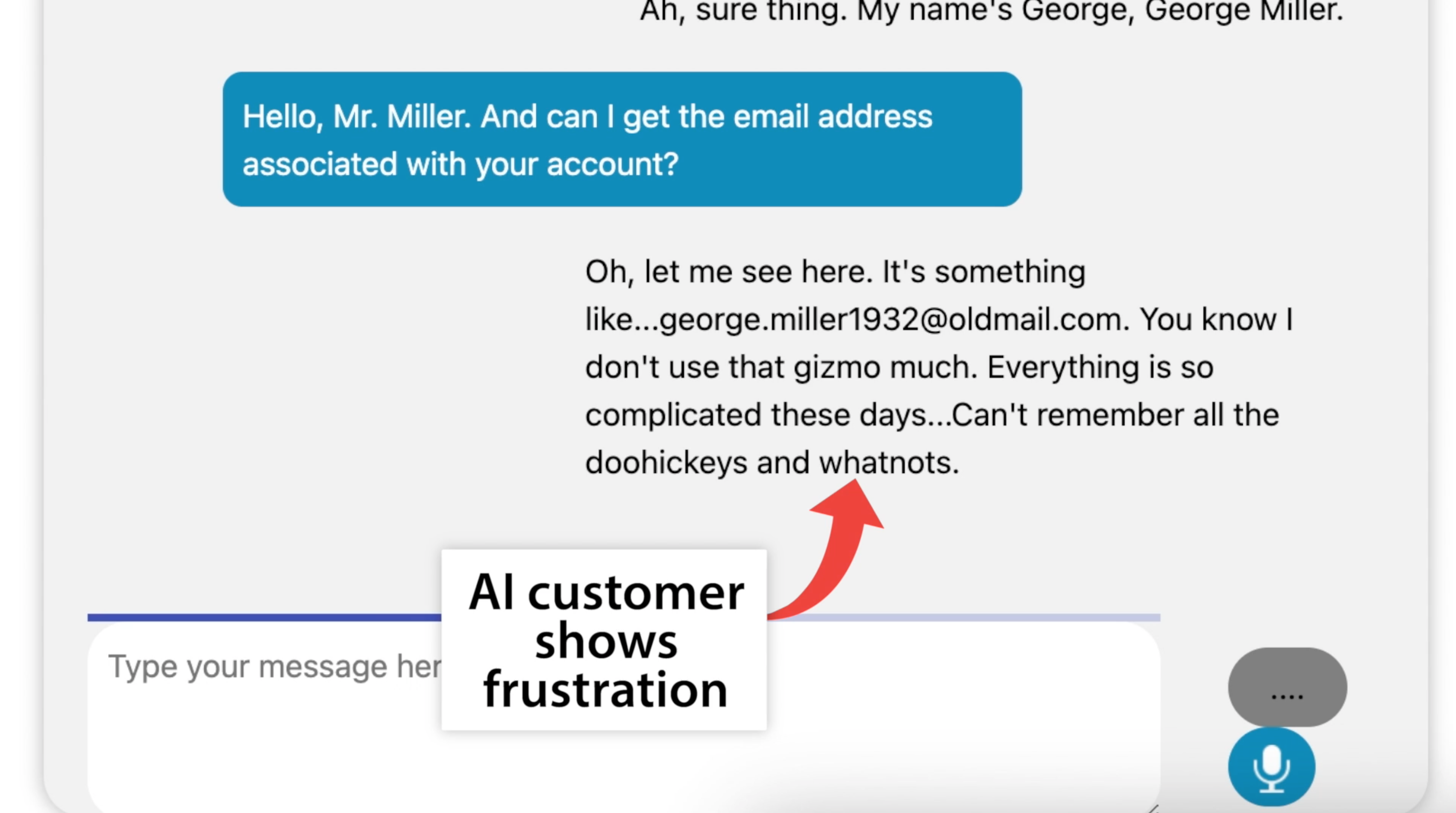 The AI customer shows frustration.