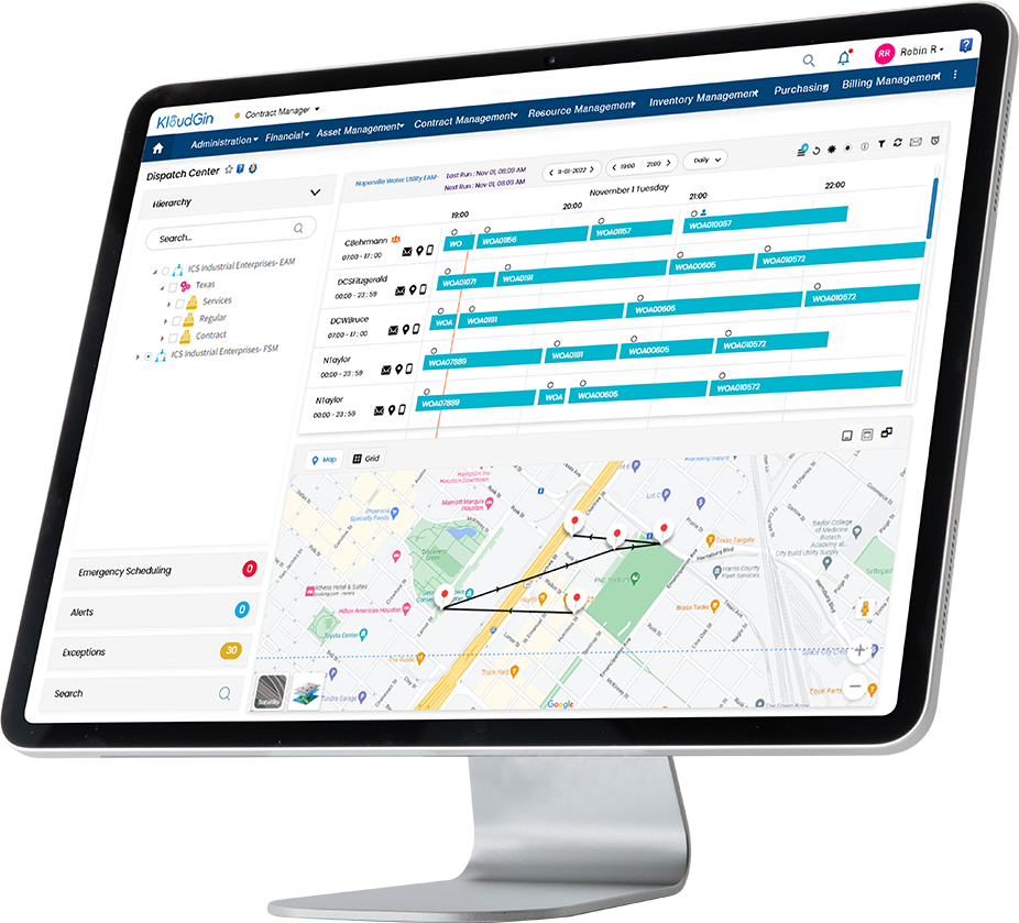 KloudGin Asset Management screenshot: Scheduling & Dispatch