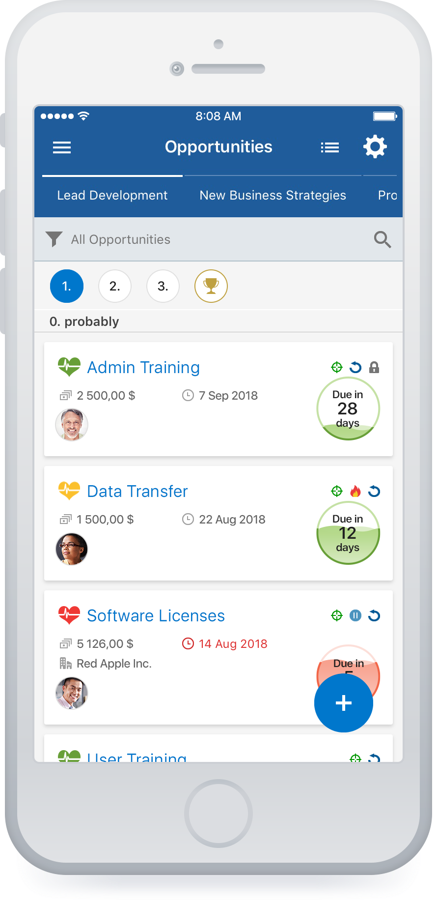 Pipeliner CRM Software - mobile opportunity view list