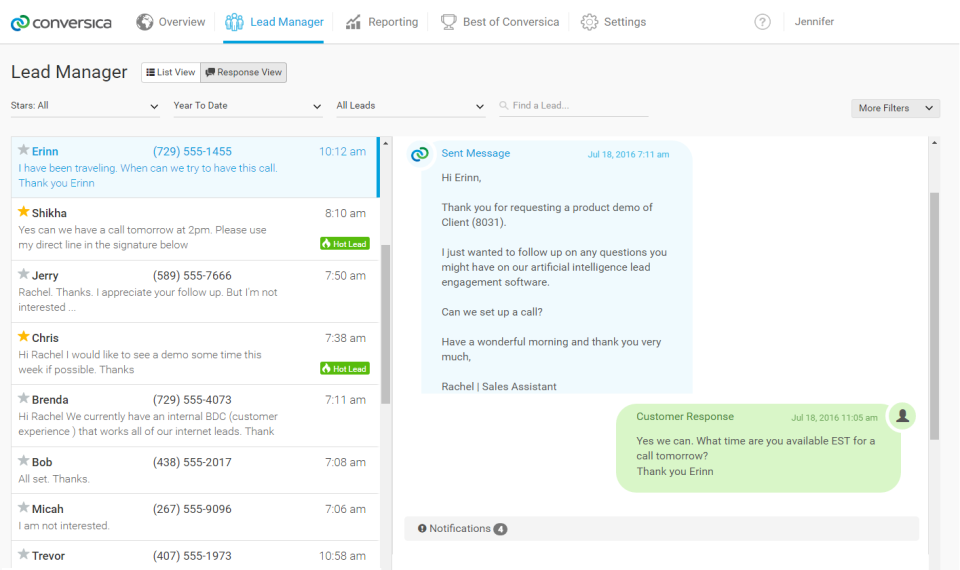 Automatic emails and SMS messages nurture new leads and the AI functionality identifies hot leads