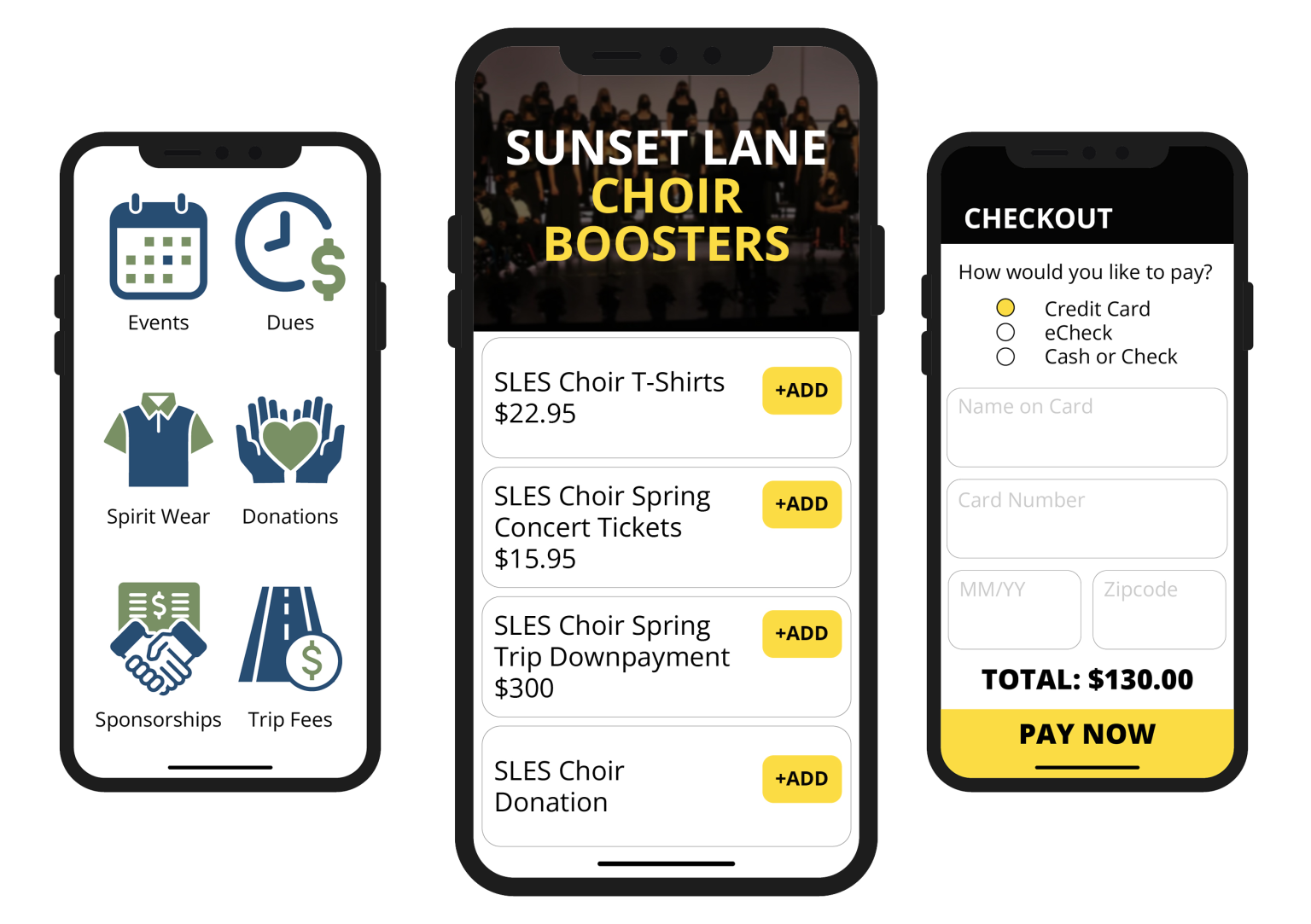 ONLINE STORE | Make group and nonprofit payment collection easier with your own secure, PCI Compliant online store. Sell tickets, spiritwear, collect donations and more. Works with Paypal, Stripe, Square, Venmo, Credit Cards, eChecks and Bank Accounts.