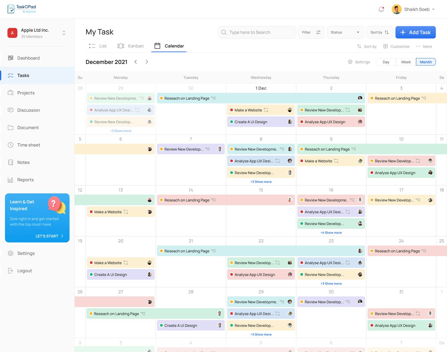 TaskOPad Software - Calendar View