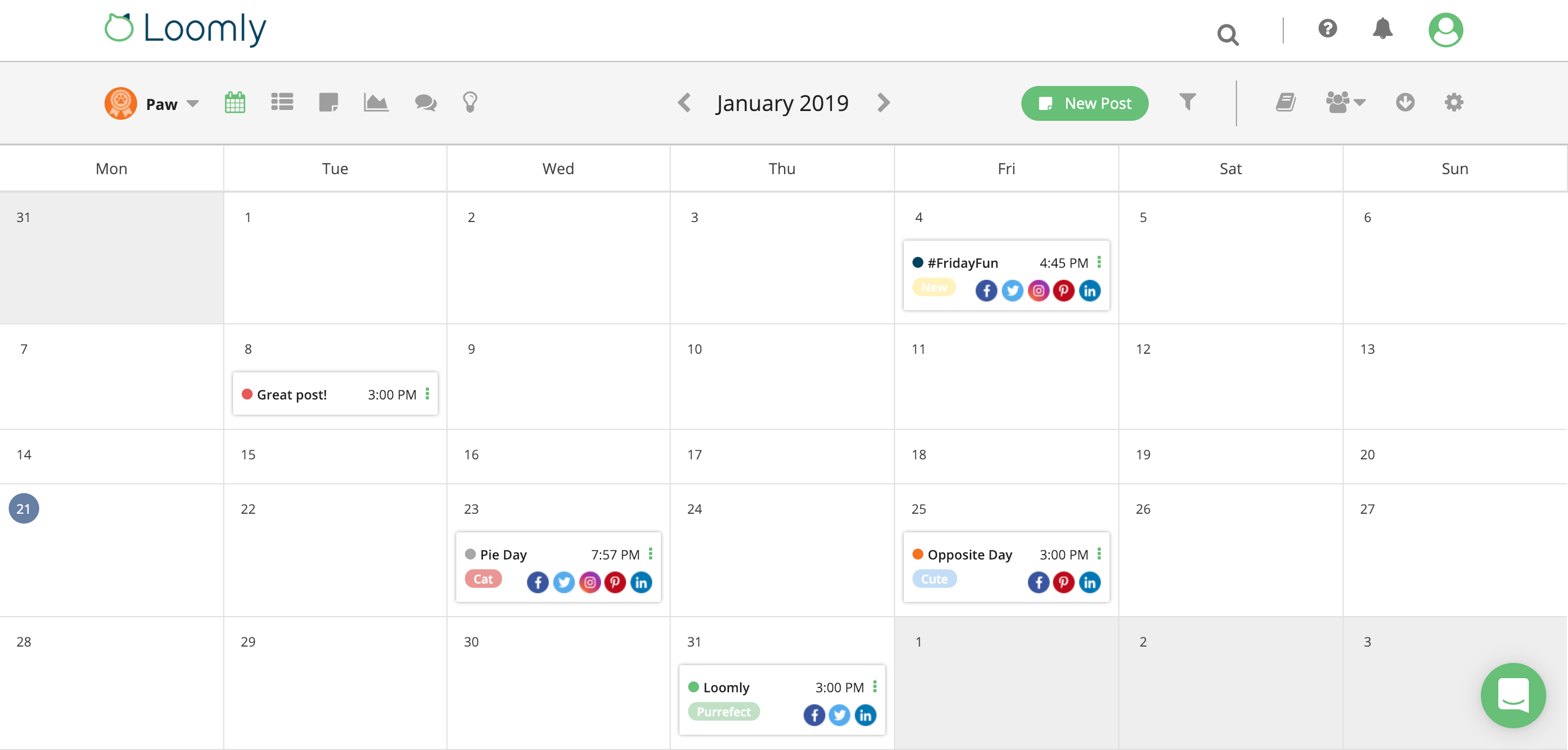Loomly Software - Loomly Calendar View