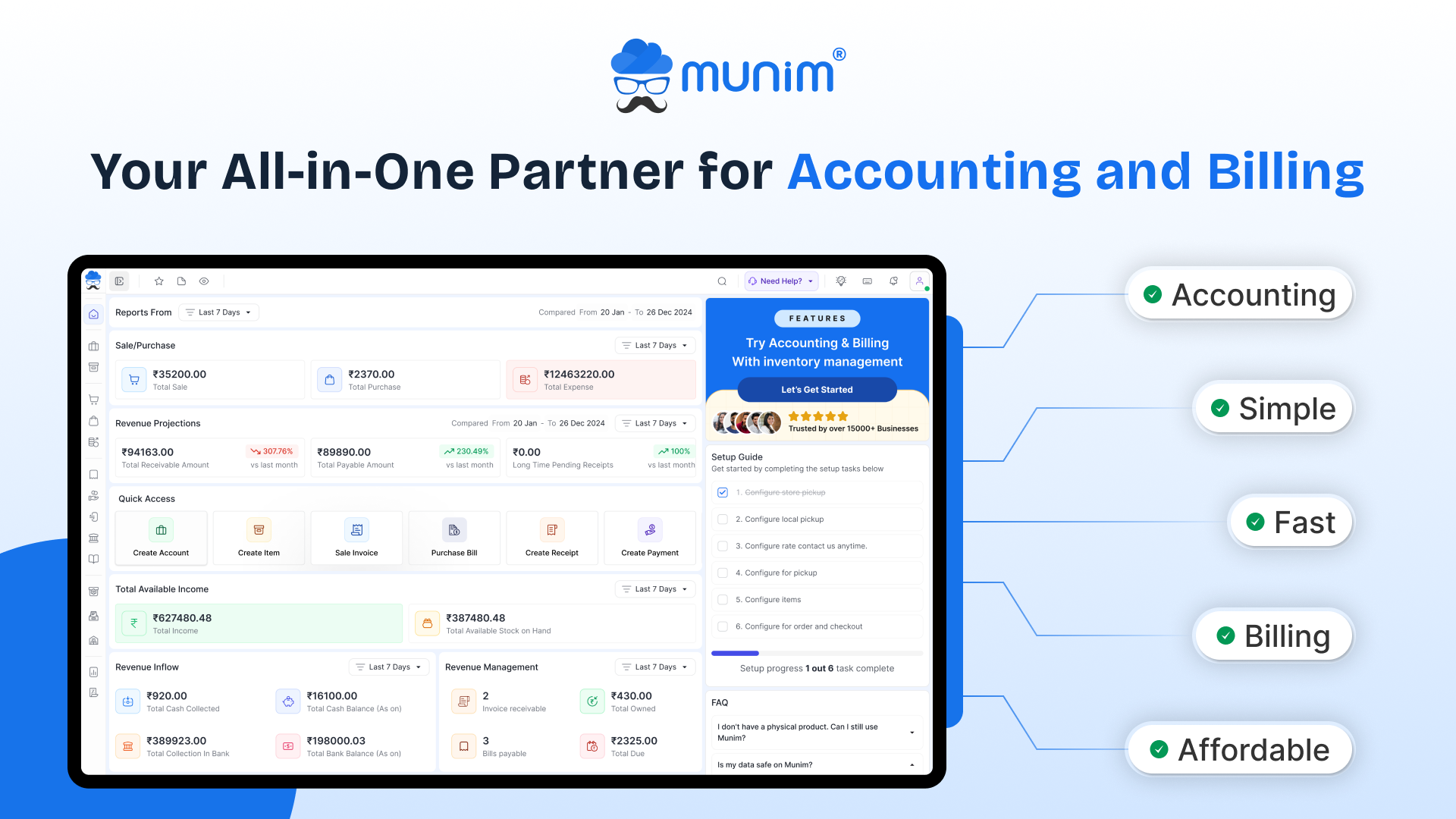 Munim Accounting and Billing screenshot: munim accounting software dashboard