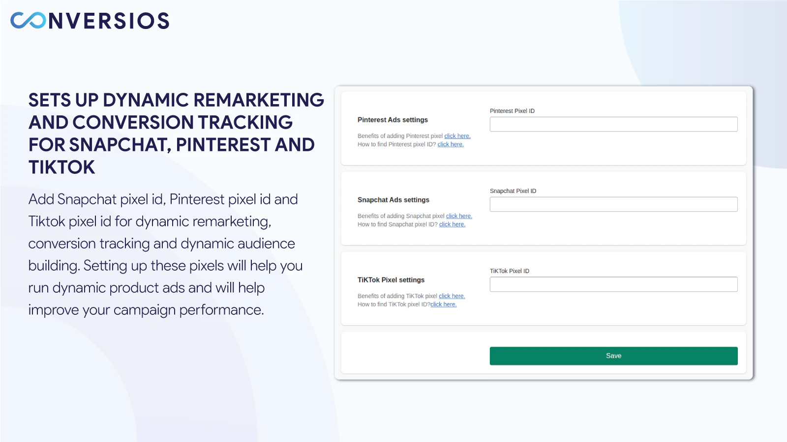 Setup Dynamic Remarketing and Conversion Tracking with Snapchat, Pinterest, and TikTok Pixel