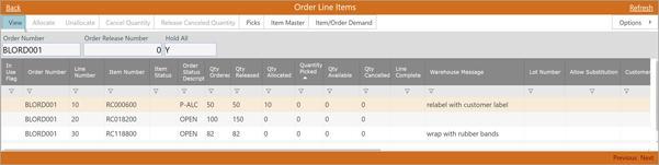 Warehouse-LINK view order line items