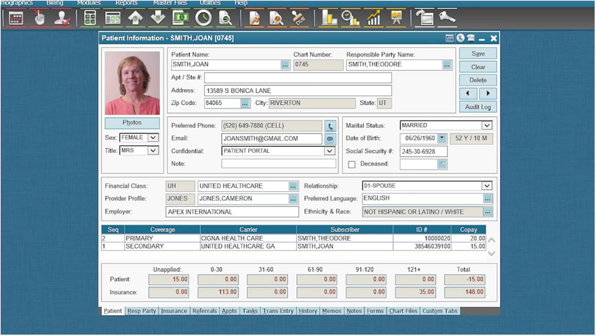 AdvancedMD Telemedicine screenshot: Telemedicine patient records