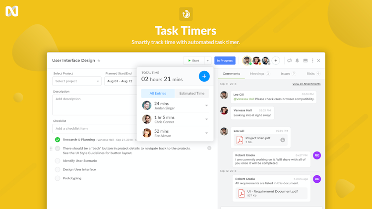 nTask screenshot: nTask task time management and time tracker