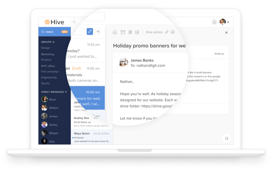 Hive Software - Pull your Gmail or Outlook inbox into Hive with Hive Mail.