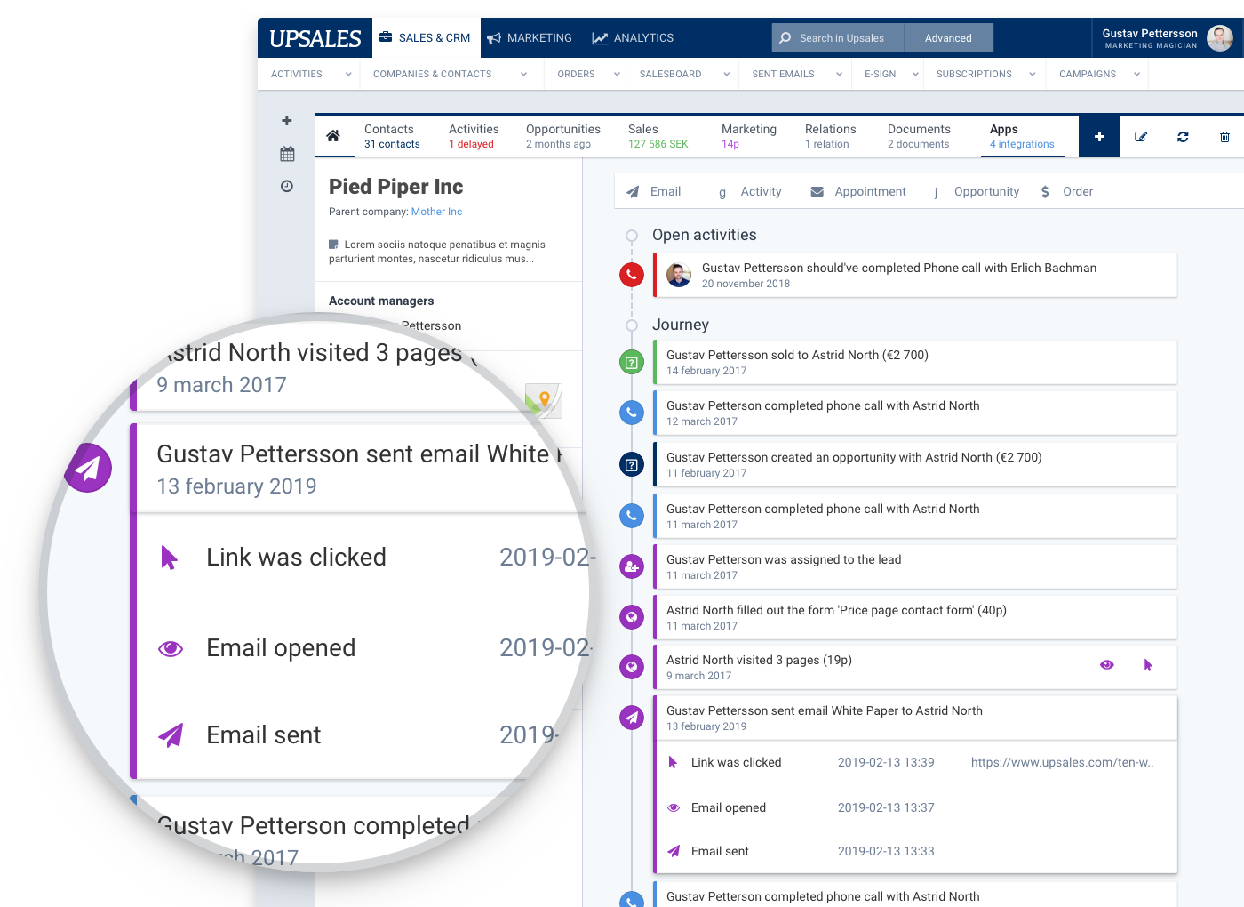 Upsales CRM screenshot: Create marketing emails that work with sales