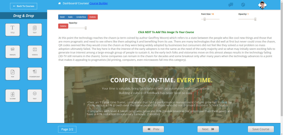 Collective University screenshot: Collective University drag-and-drop builder