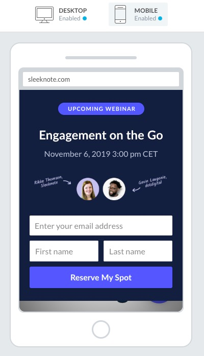 Drag-n-Drop Editor For mobile makes it easy to create targeted on-site messages for mobile users only.