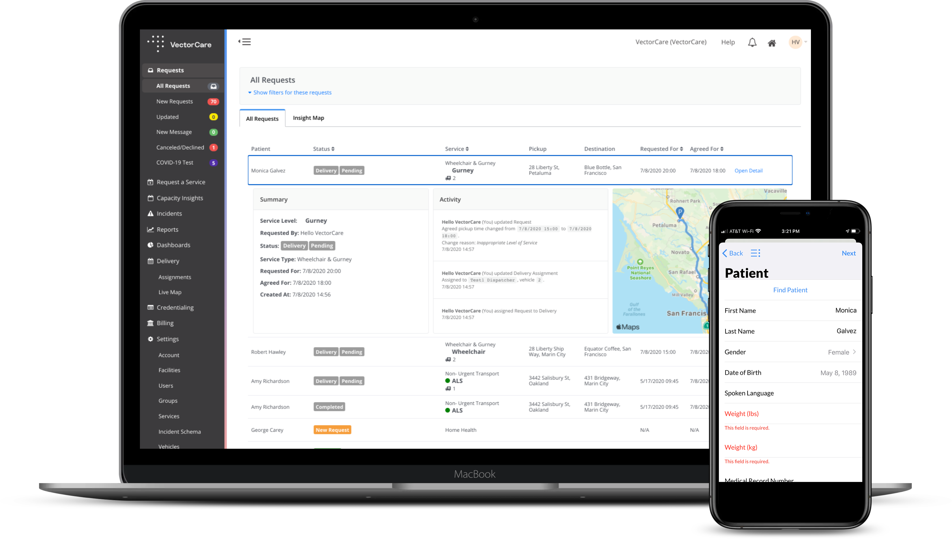 VectorCare screenshot: Desktop and mobile Solutions,