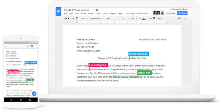 Google Workspace for Education screenshot: Collaborate in real time with synchronous, real-time editing across devices