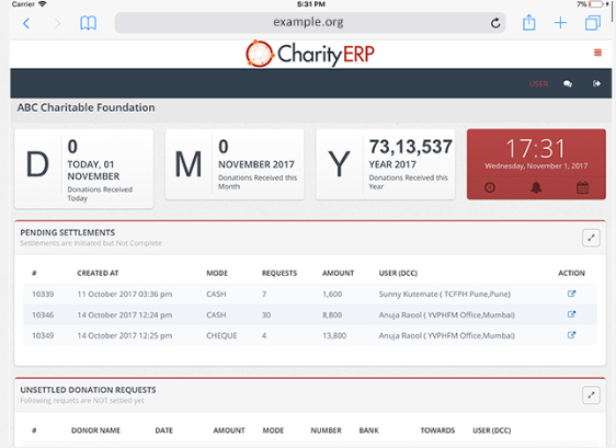 CharityERP custom domain screenshot