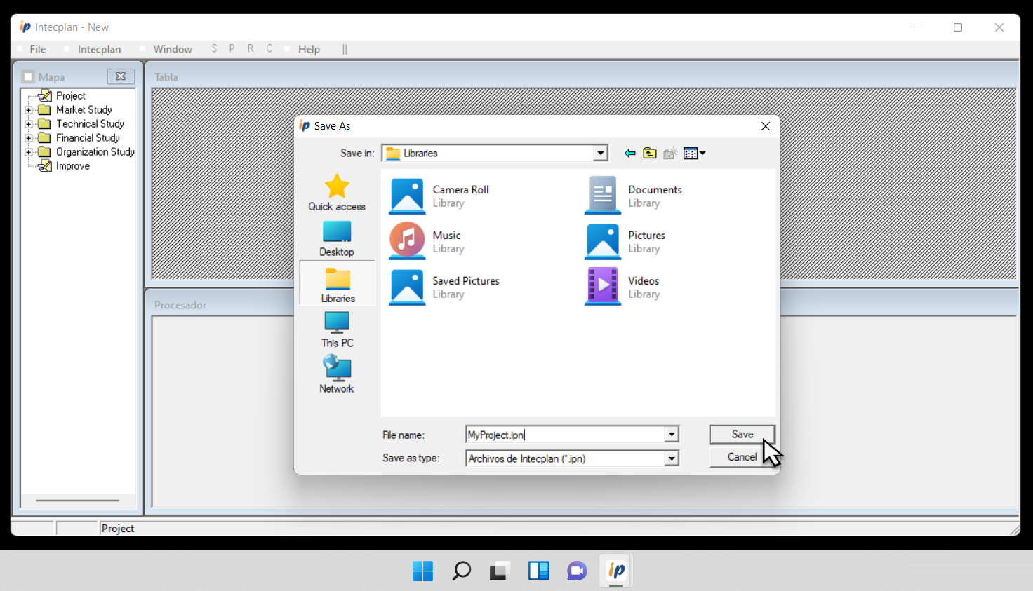 Save dialog. Save your files *.ipn  Intecplan resides on your PC, not in the cloud, so no one has access to your projects.