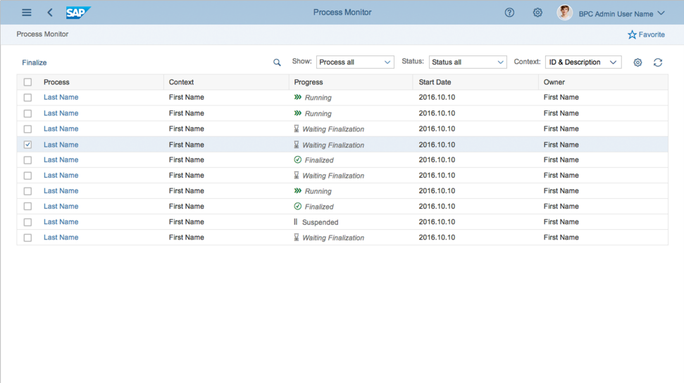 SAP BPC Process Monitor