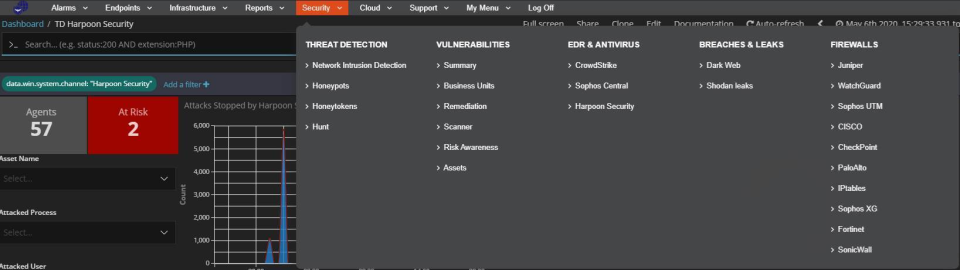 CybrHawk SIEM XDR screenshot: Cybrhawk SIEM ZTR security options