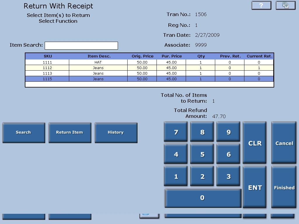 Return Item Entry