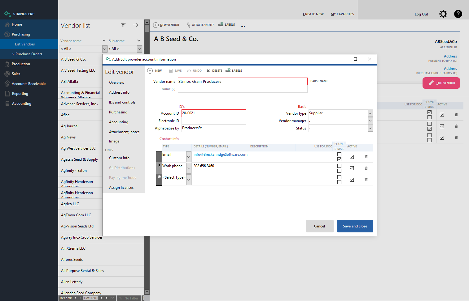 Strinos Software - Manage Vendors