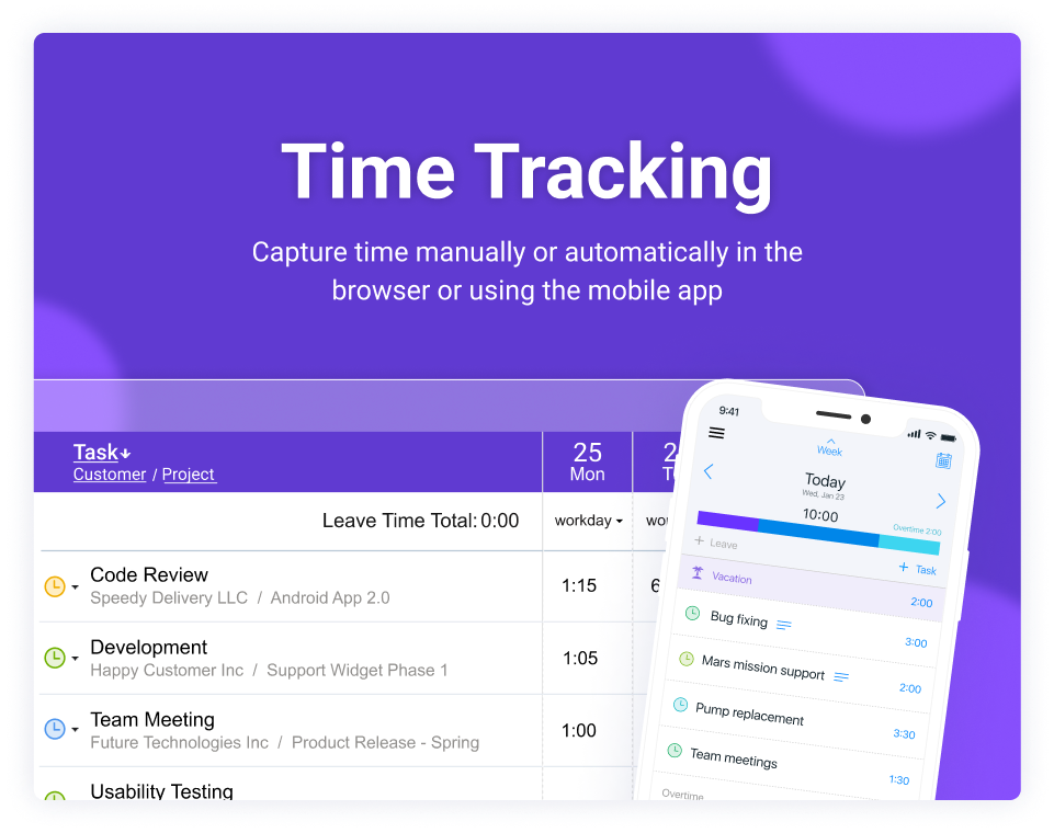 actiTIME Software - Choose between an online timesheet, a browser extension and a free mobile app. Record time spent in other apps and on the go. Ensure data accuracy and security with timesheet locking and approvals