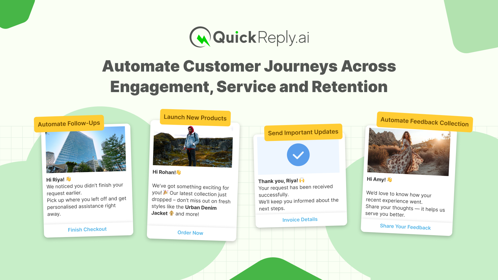 QuickReply.ai screenshot: Automate engagement, service, and retention