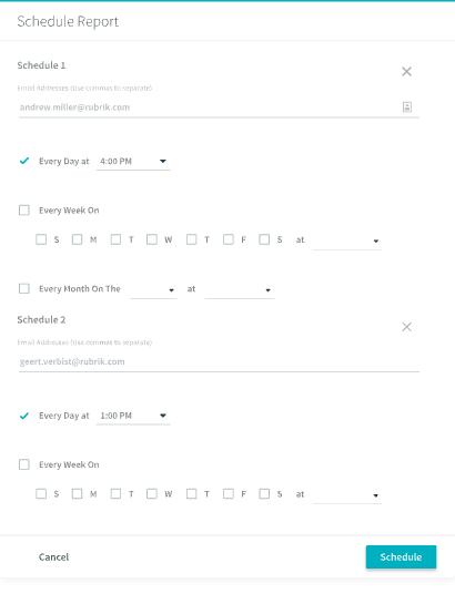 Rubrik Software - Reports can be scheduled and shared via email
