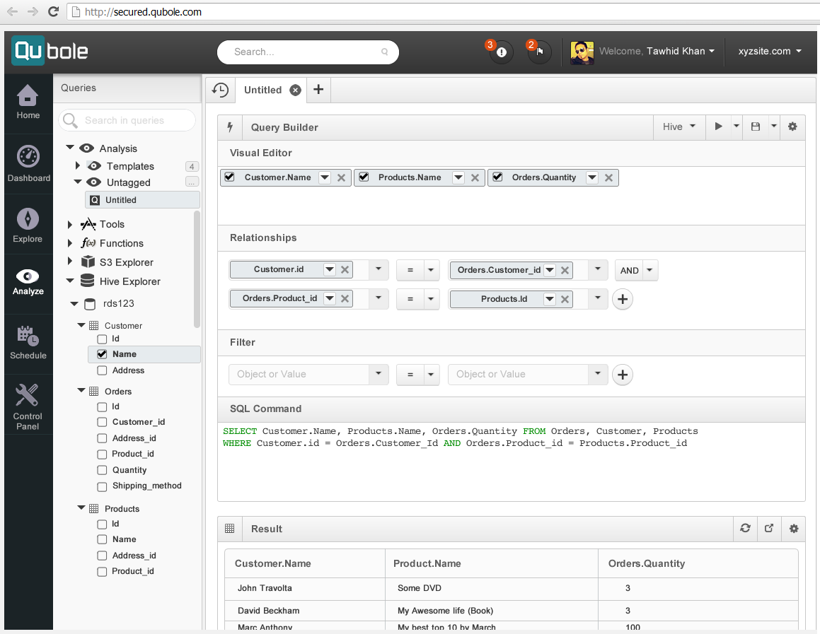 Qubole Data Service Software - Qubole Query Builder