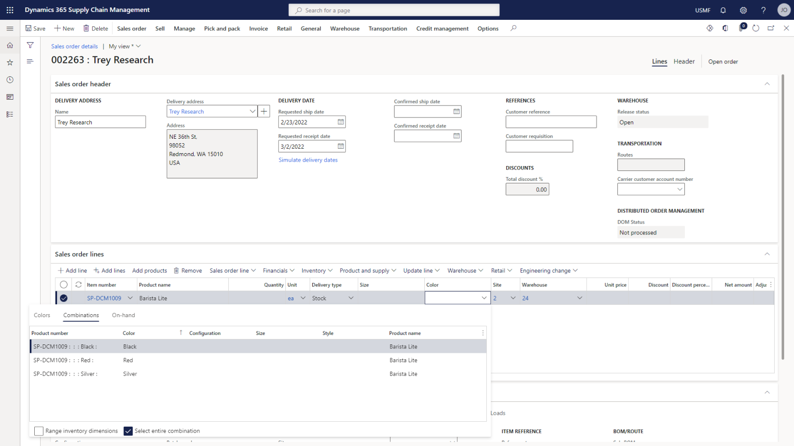 Dynamics 365 Supply Chain Management sales order configuration