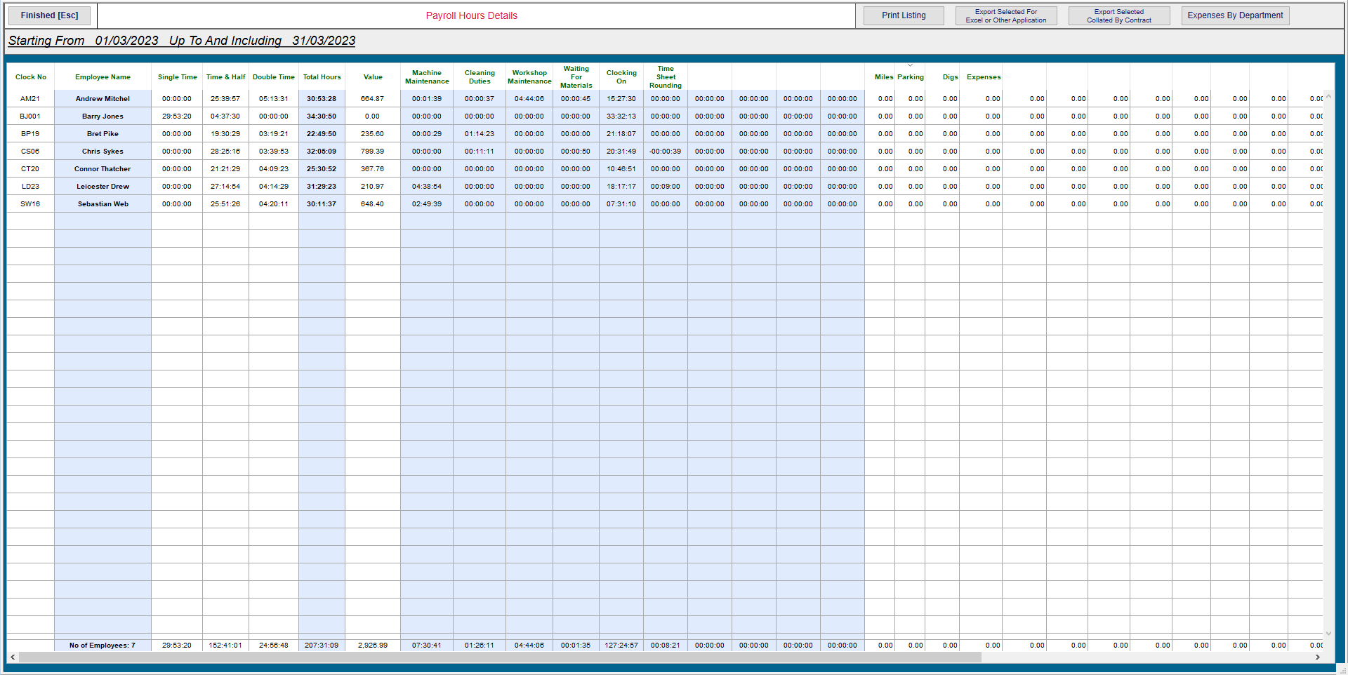 Contract Controller Software - Reporting

Time Sheets may be verified by management before being posted to job costing and many detailed reports may be generated from the collected time sheet data.