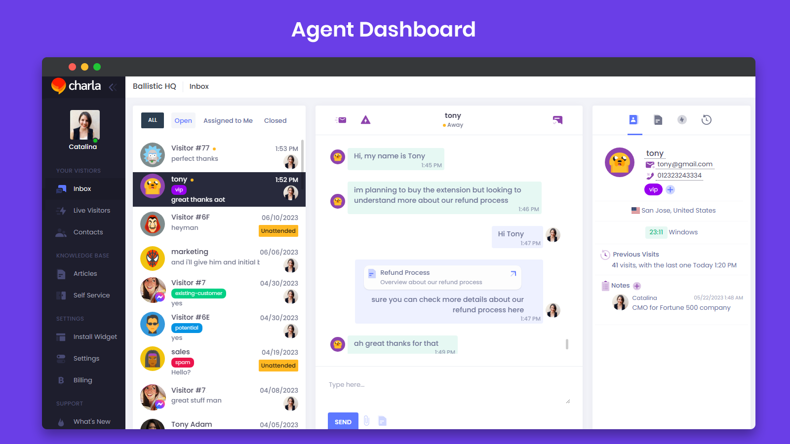 Charla screenshot: Agent Experience