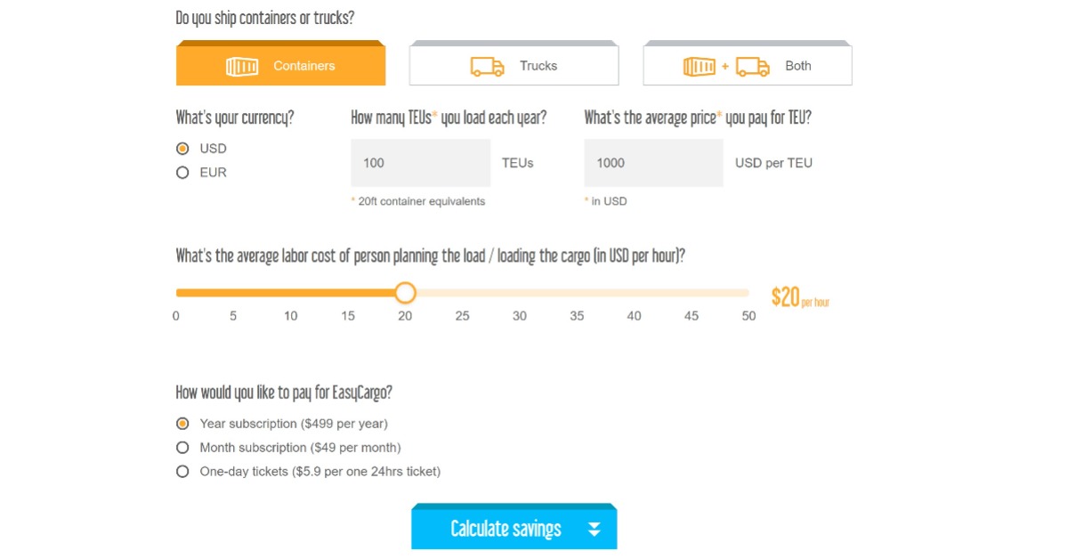 EasyCargo calculating savings