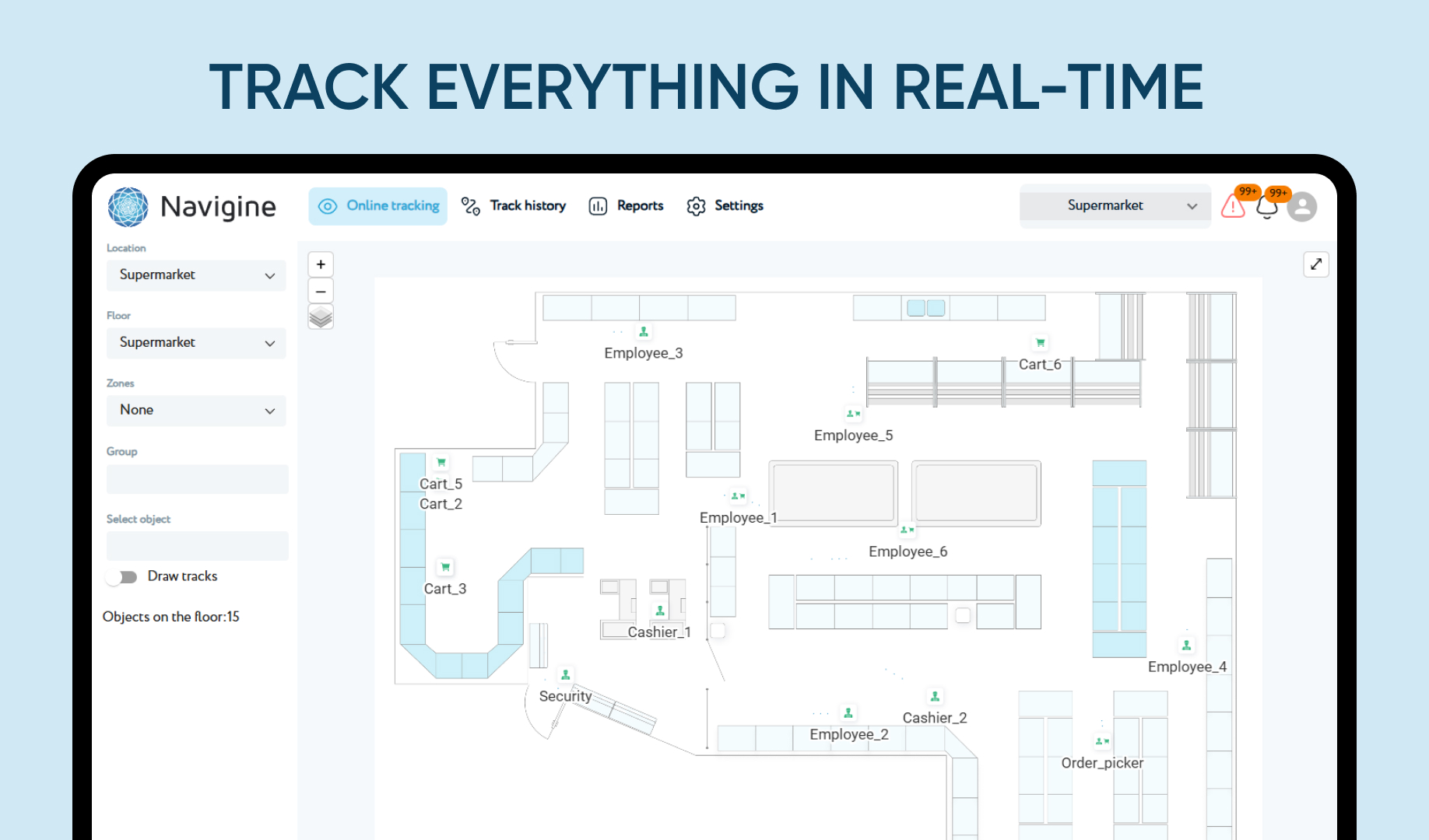 Navigine screenshot: Navigine real-time tracking