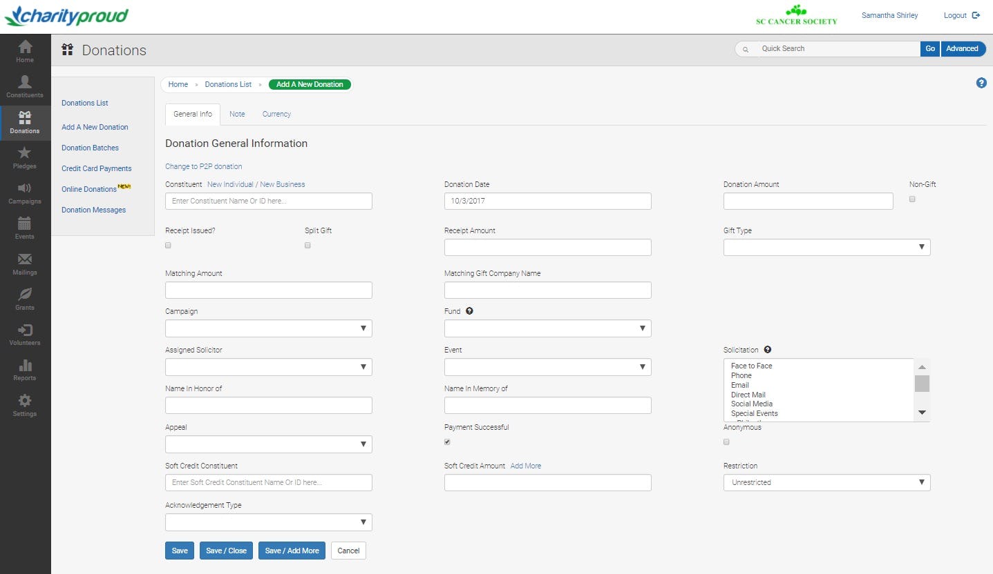 Charityproud Software - Donation Record