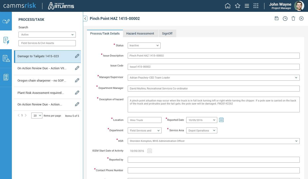 Camms GRC Software - The Hazards add-on assists with the identification of organizational hazards, evaluating the associated risk and monitoring before the problem escalates to something more serious