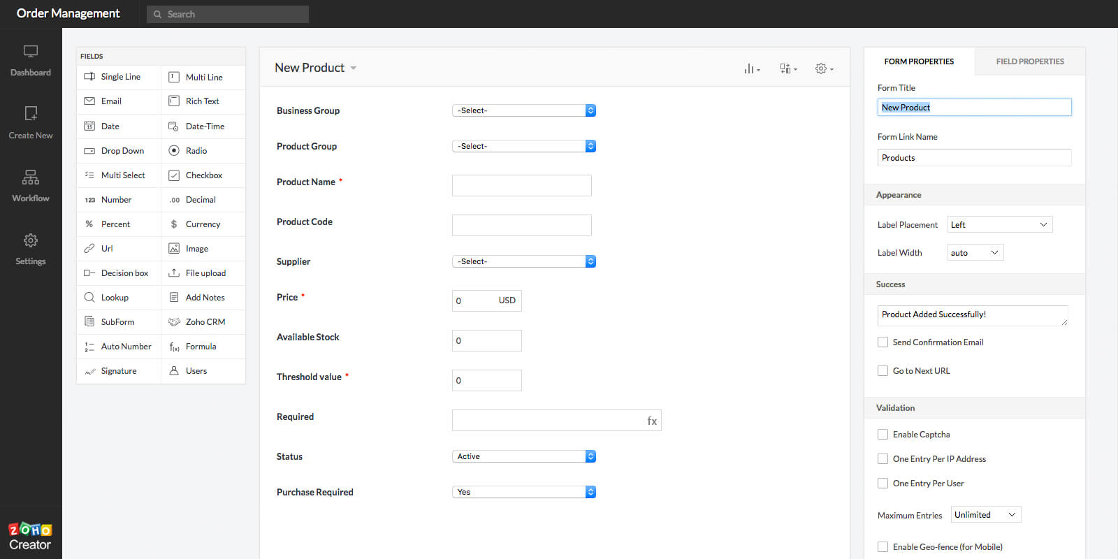 Zoho Creator edit fields