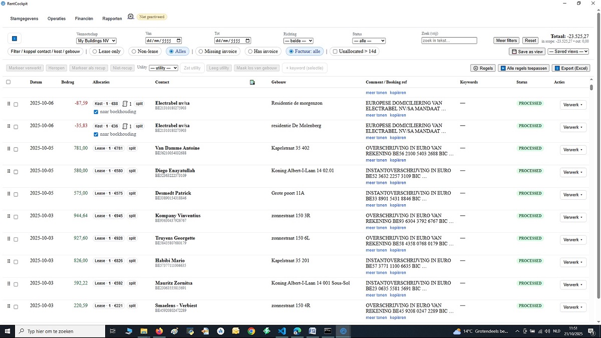 RentCockpit screenshot: RentCockpit payment inbox