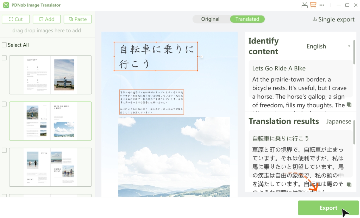 PDNob Image Translator screenshot: Free AI-powered tool that extracts and translates text from images.