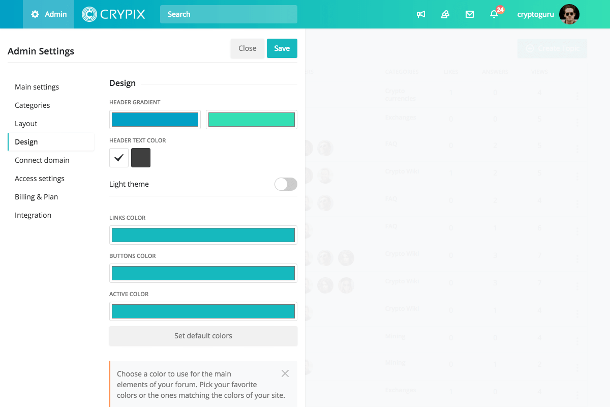 Businesses can customize the color scheme and layout of their online community