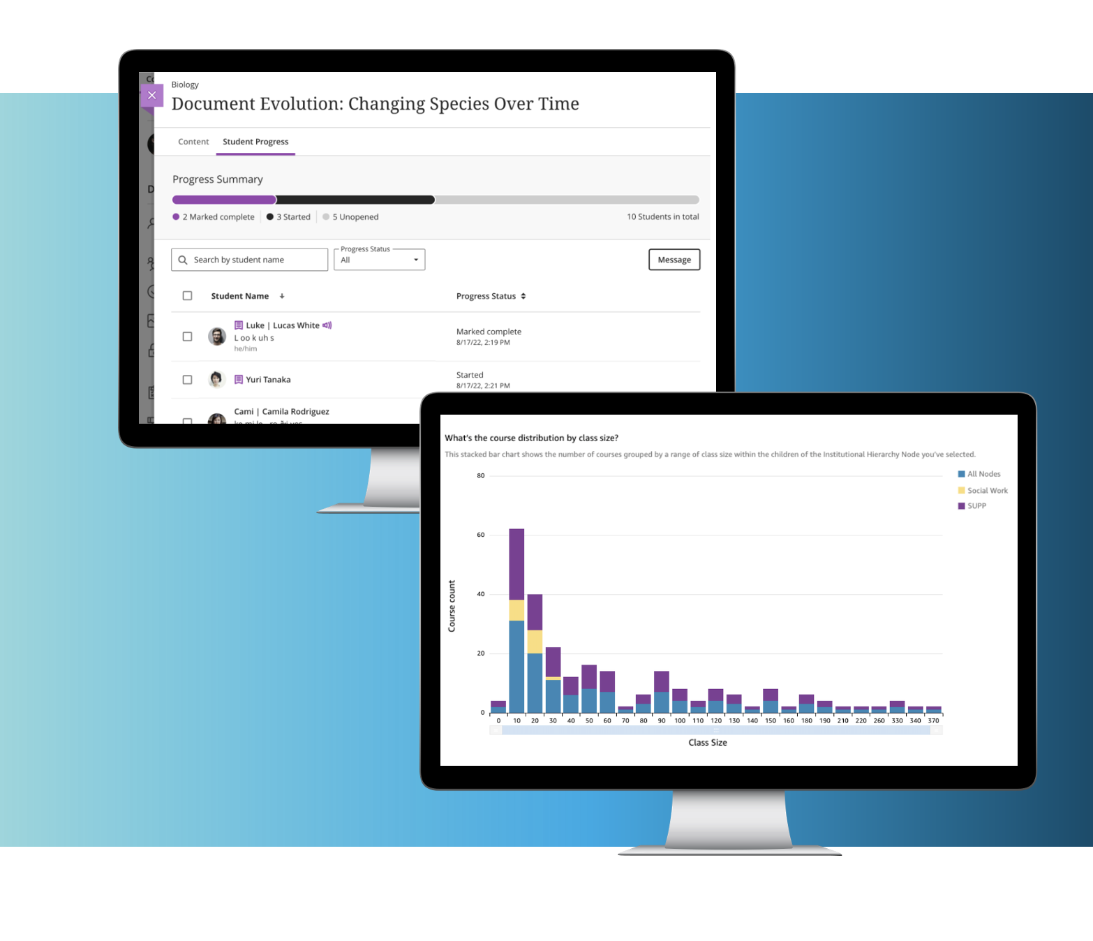 With insights embedded right into instructor and student workflows, Blackboard Learn's progress tracking tools help students and instructors know how they're tracking to achieve their goals - and where there is opportunity for improvement.
