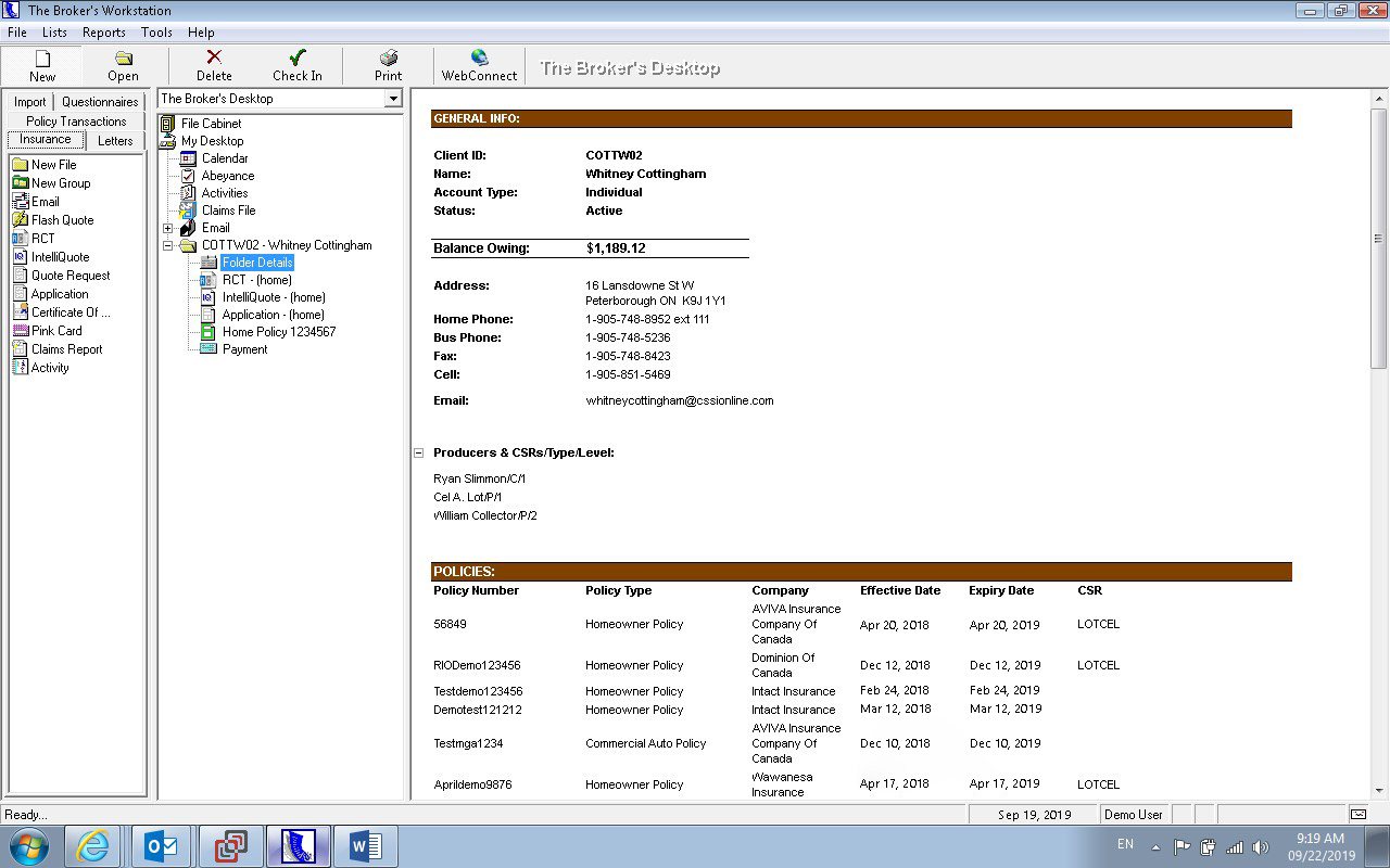 TBW - Broker Management System screenshot: TBW home screen