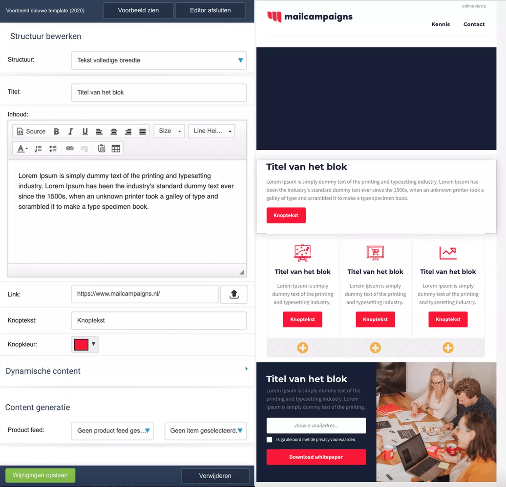 MailCampaigns screenshot: User friendly drag and drop edior