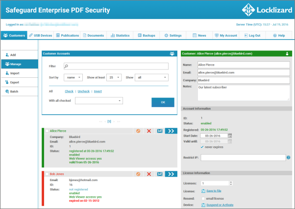 Lizard Safeguard PDF Security Software - Safeguard Admin: User management