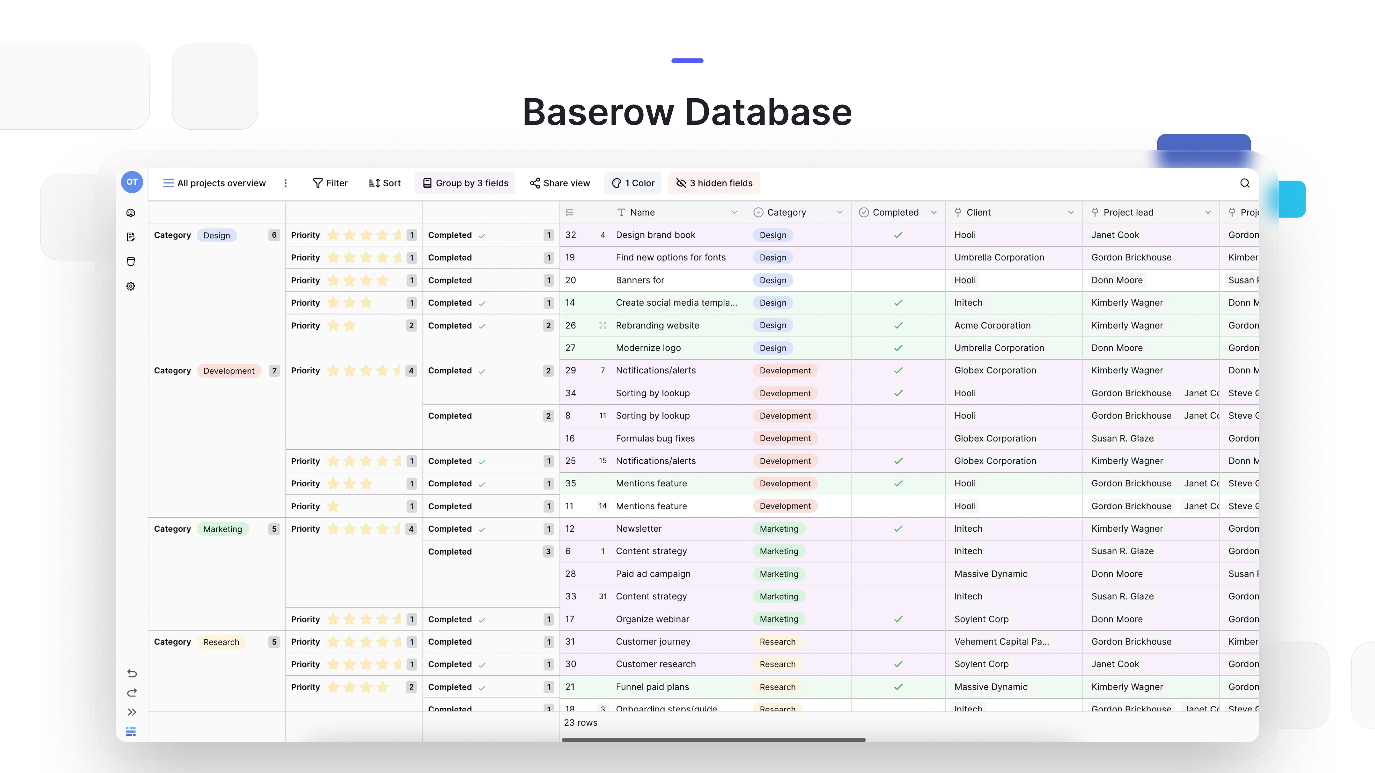 Baserow Database gives you everything you need to create lightning-fast databases without any technical experience.