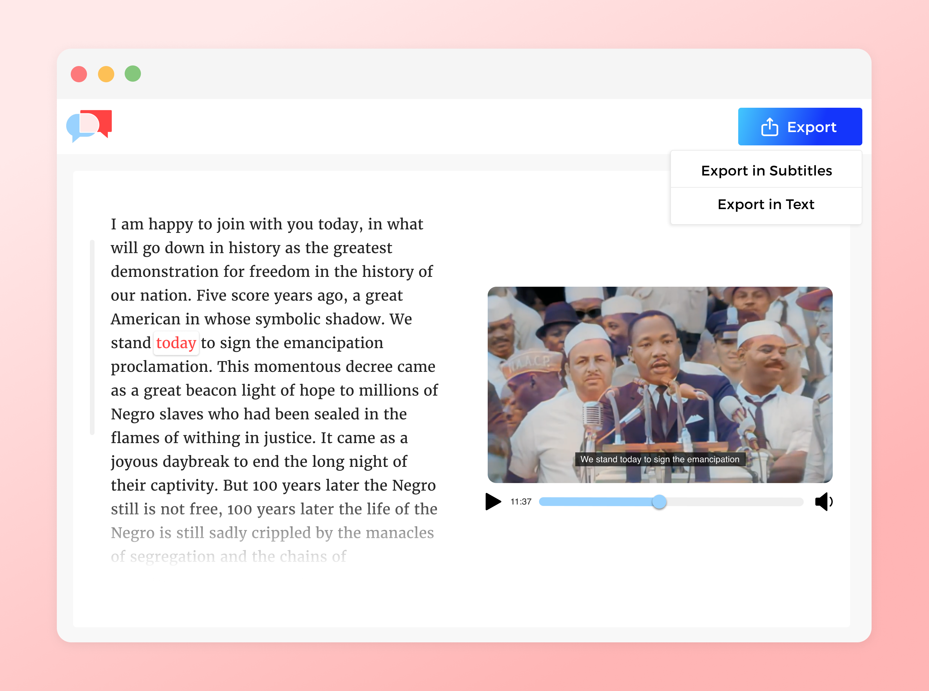 Audiotype screenshot: Audiotype - Audio to Text - Transcription software