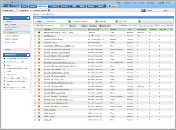 ManageEngine AssetExplorer screenshot: Software Asset Management