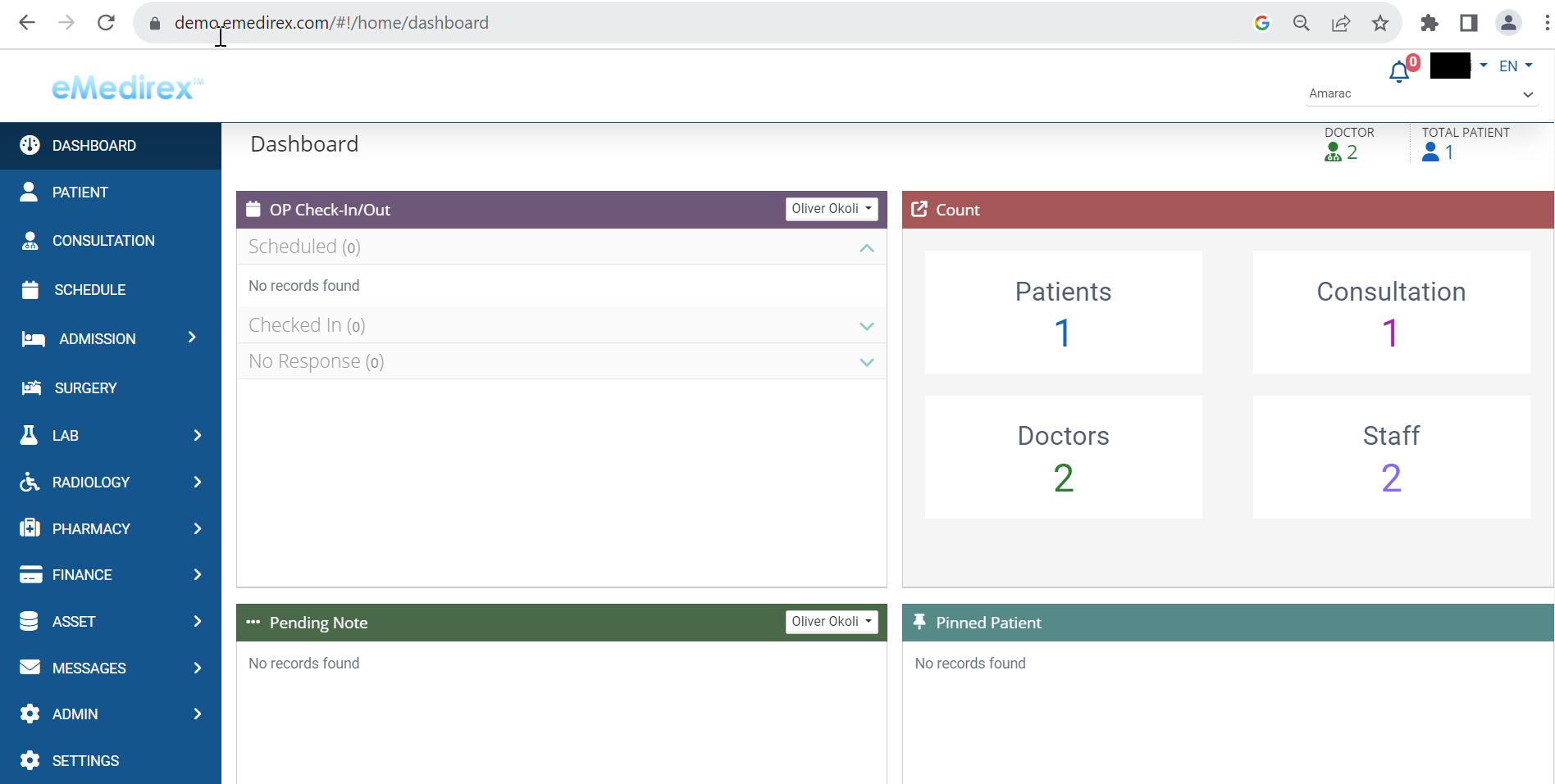 eMedirex Software - Dashboard