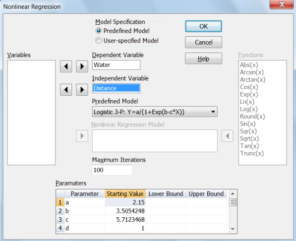 Statistix screenshot: Statistix non linear reports